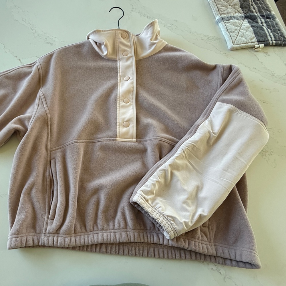Athleta Light Taupe Pink Snap-Front Fleece Pullover